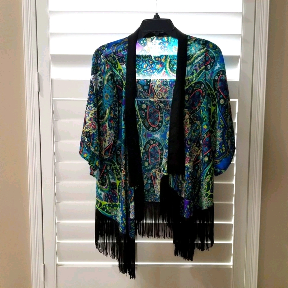 Chenault "Boho" Mixed Print Fringe Kimono Wrap